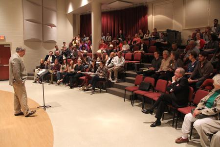 Mark Galli, editor of Christian Today, speaks in the Hartley Recital Hall during an event hosted by the Center for Media, Faith and Culture. - Photo by Matt McDaniel