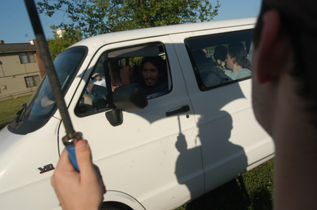 Junior William Gibbs gets some much needed shade during the Young Alum's Road Trip to Nowhere. - Photo by Jonathan Blair