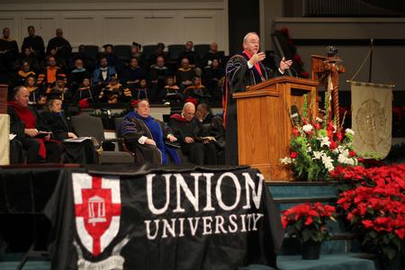 David S. Dockery welcomes graduates and their guests to Fall Commencement Services held at West Jackson Baptist Church. - Photo by Matt McDaniel