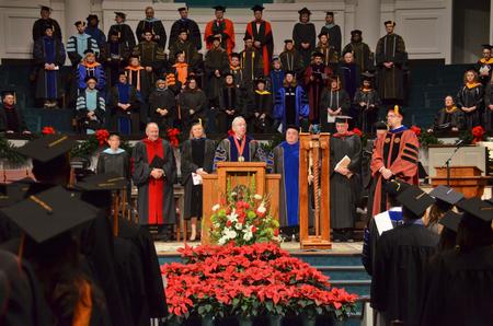 David S. Dockery makes final comments at the conclusion of the commencement service for Union University. - Photo by Morris Abernathy
