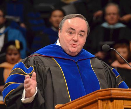 J. Michael Duduit, commencement speaker and dean of the College of Christian Studies at Anderson University, speaks to graduates during Fall Commencement at West Jackson Baptist Church. - Photo by Morris Abernathy