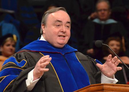 J. Michael Duduit, commencement speaker and dean of the College of Christian Studies at Anderson University, speaks to graduates during Fall Commencement Services at West Jackson Baptist Church. - Photo by Morris Abernathy