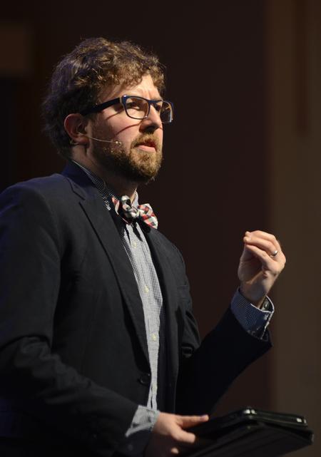 Taylor Worley, assistant vice president for university ministries, speaks in chapel on the challenge of self-control in today's culture. - Photo by Jacob Moore