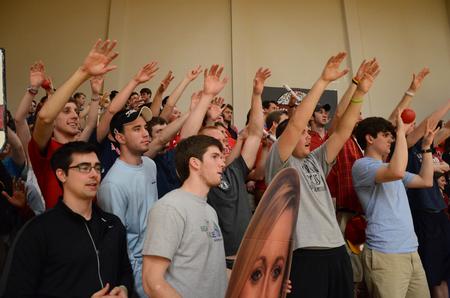The crowd supports raises their hands and do magic fingers during the Lady Bulldog free throws at the Lady Bulldogs game against the Delta State Lady University Lady Statesmen. - Photo by Matt McDaniel