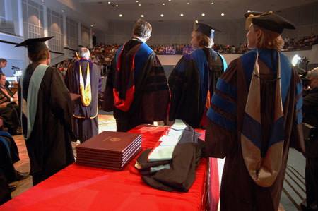 Union officials prepare to bestow Union's first doctorates at summer graduation 2004. - Photo by Morris Abernathy