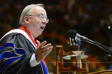David S. Dockery welcomes the 630 graduates and guests to Union University's 189th annual Spring Commencement Services, held at Oman Arena. - Photo by Kathleen Murray