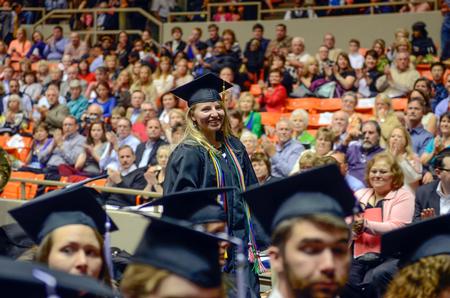 Grace Morriss, engineering graduate, approaches the stage to be awarded the prestigious Elizabeth Tigrett Medal for being an outstanding member of the senior class as voted on by all Union faculty. - Photo by Kathleen Murray