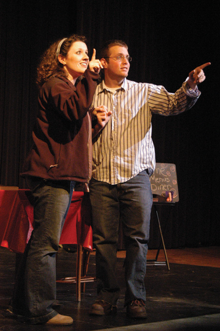 Juniors Ashley Mitchell and Josh Hussung performed in <i>Sure Thing</i> under the direction of Jennifer Downing during the student-directed one acts.  - Photo by Jim Veneman