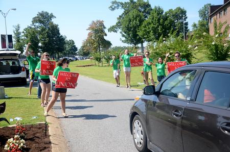 New students arrive to excited Life Group leaders on move-in day. - Photo by Meg Rushing