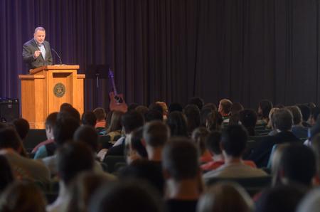 Todd Brady, vice president for university ministries, speaks in chapel about redemption and moving forward in this transitionary time. - Photo by Amanda Rohde