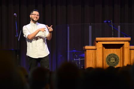 D.A. Horton, National Coordinator for Urban Students at the North American Mission Board, speaks in chapel during GO Week. - Photo by MiKalla Cotton