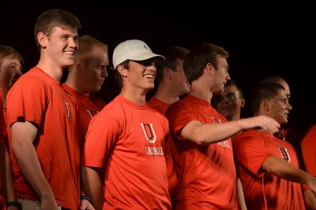 The baseball team is introduced during the Family Weekend Union Night activities on the Great Lawn.  - Photo by Emily Stookey