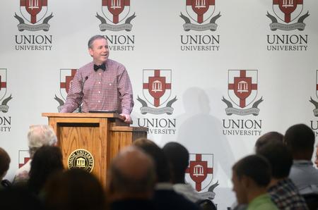 Dub Oliver, president of the university, gives a State of the Union address during the President's Brunch. - Photo by Amanda Rohde