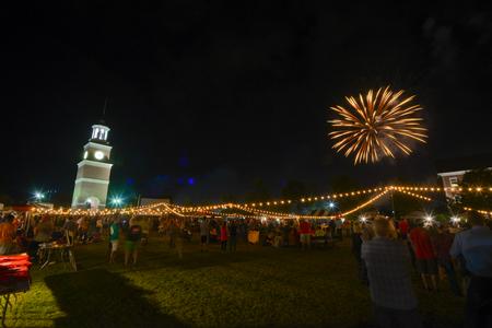 Fireworks go off over the Great Lawn at the conclusion of Union Night, part of Family Weekend.  - Photo by Morris Abernathy