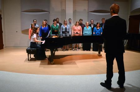 Voices of Proclamation, directed by Christopher Mathews, associate professor of music and department chair, perform "Sing Alleluia," written by Barbara Harbach. - Photo by Amanda Rohde