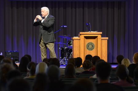 Mike Glenn, senior Pastor of Brentwood Baptist Church in Nashville, Tennessee, speaks in chapel during Faith in Practice Week in the G.M. Savage Memorial Chapel. - Photo by MiKalla Cotton