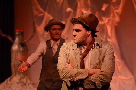 Estragon, played by Nick Fleming, tries to console Vladimir, played by Matthew Wallace, during the Union University Players' "Waiting for Godot."  - Photo by Emily Stookey
