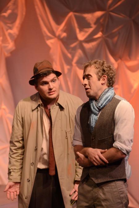 Matthew Wallace performs the role of Vladimir and speaks with Zach Lancaster, who is a worker for Godot, in the Union University Players' performance of "Waiting for Godot." - Photo by Emily Stookey