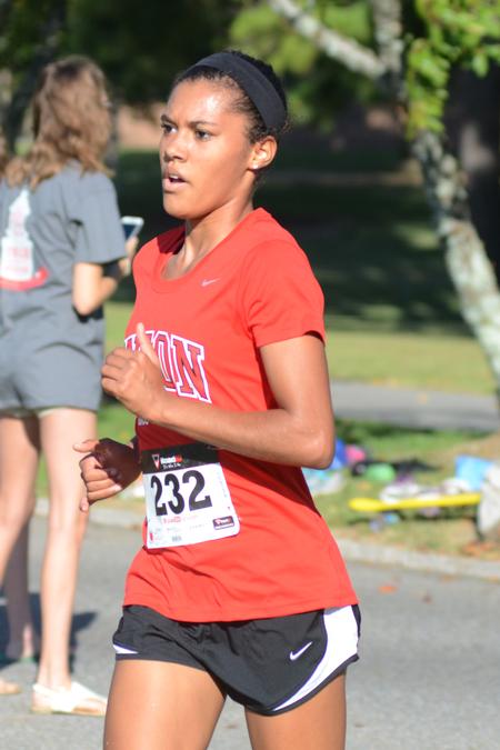 Danielle Cobb, freshman psychology major, competes in a cross country meet on Union University's campus. - Photo by Meg Rushing