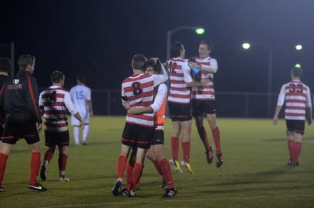 The Bulldogs celebrate their 2-1 win against Shorter University. - Photo by Amanda Rohde