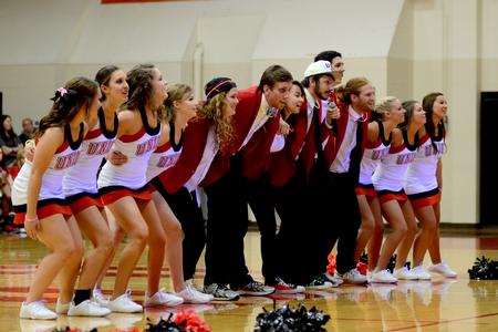 The Fred Fanatics and Union cheerleaders lead the student body in new Union cheers at Bulldog Madness. - Photo by Meg Rushing