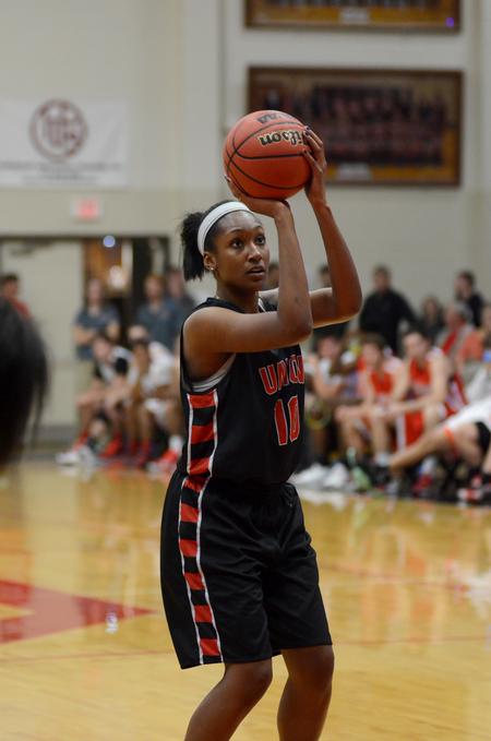 Fredi Nielsen, sophomore forward, shoots a free throw in the women's intersquad scrimmage at Bulldog Madness. - Photo by Meg Rushing