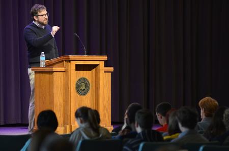 Taylor Worley, assistant vice president for university ministries, speaks during chapel in the G.M. Savage Memorial Chapel. - Photo by MiKalla Cotton