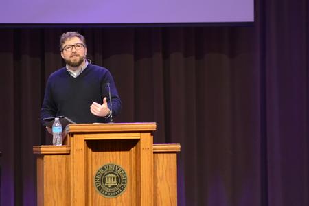 Taylor Worley, assistant vice president for university ministries, speaks during a chapel service in the G.M. Savage Memorial Chapel. - Photo by MiKalla Cotton