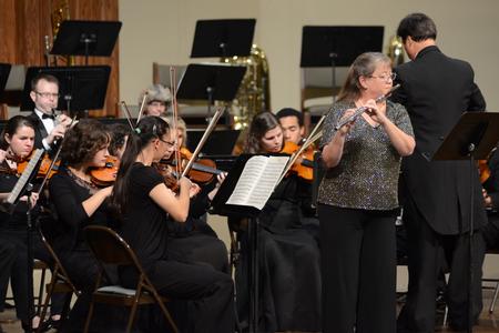 Sarah Beth Hanson, adjunct flute professor, performs in Union's orchestra concert at First Baptist Church in Jackson, Tenn. - Photo by MiKalla Cotton