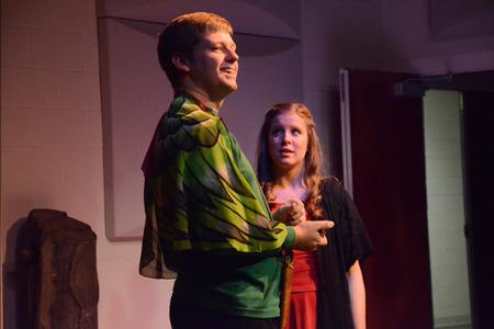 Trevor Sewell, senior music major, and Rebecca Leet, junior music education major, perform in an opera workshop in Hartley Recital Hall. - Photo by MiKalla Cotton
