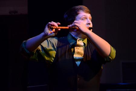Doug May, senior music education major, plays Tamino in The Magic Flute during an opera workshop in Hartley Recital Hall. - Photo by MiKalla Cotton