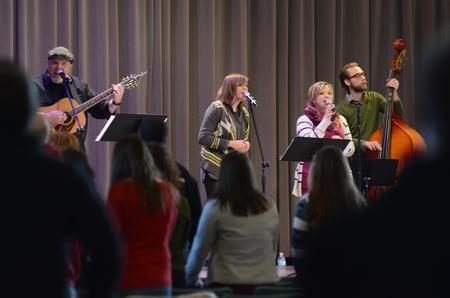 The City Fellowship band leads worship during chapel in the G.M. Savage Memorial Chapel. - Photo by MiKalla Cotton