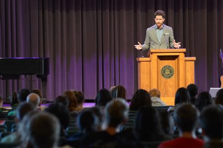 Lee Wilson, director of discipleship, speaks on being full but empty during chapel in the G.M. Savage Memorial Chapel. - Photo by MiKalla Cotton