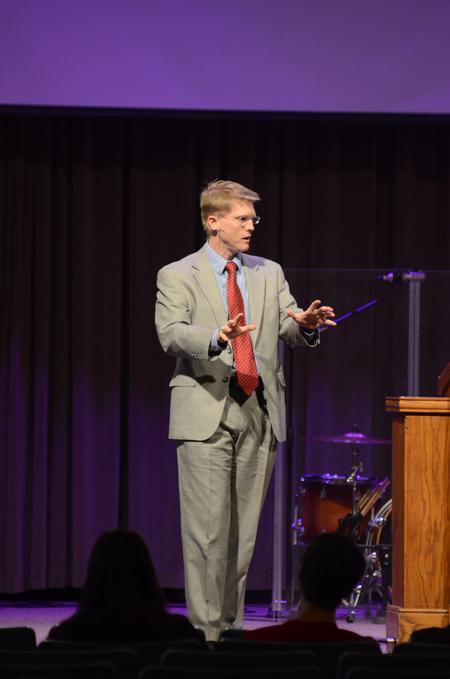 Alan Permenter, pastor of First Baptist Church in Trenton, TN, speaks in a chapel service. - Photo by Meg Rushing