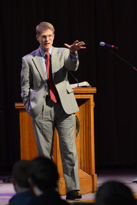 Alan Permenter, pastor of First Baptist Church in Trenton, TN, speaks in a chapel service. - Photo by Meg Rushing