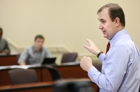 David Kuhl, Baptist Memorial Health Care Professor of Pharmacy, lectures to students during the Elective in Infectious Disease course. - Photo by Kristi McMurry Woody