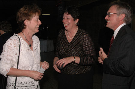 Associate Provost Cindy Jayne (left) enjoys some time with Christine Menzel (center) and Vice Provost Jimmy Davis (right) at the 2004 Scholarship Banquet. - Photo by Lindsay Stavish