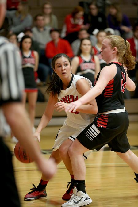 Chelsea Bodiford plays offense in a game against the Valdosta State University Lady Blazers.  - Photo by Kristi McMurry Woody