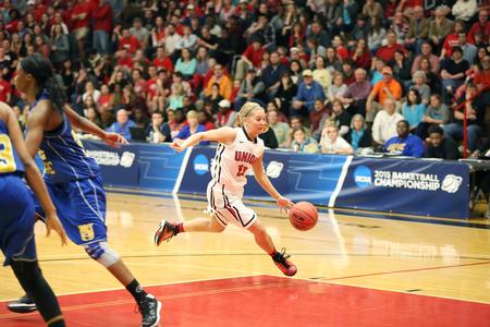 Emily Sissom drives to the basket during the NCAA Division II South Region tournament quarterfinals.  - Photo by Kristi McMurry Woody