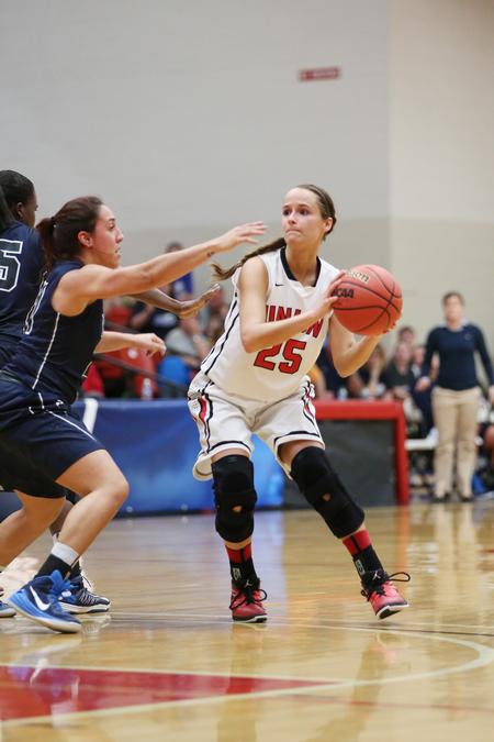 Amber Rechis looks for a teammate to pass to during the NCAA Division II South Region Tournament championship game. - Photo by Kristi McMurry Woody