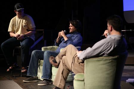 Gabe Farmer, senior DMS major, talks about his films during the Student Film Festival. - Photo by Kristi McMurry Woody