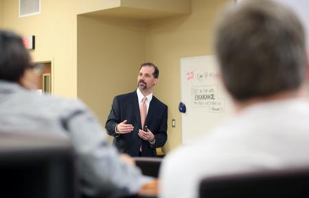 Sean Evans, political science department chair, speaks on “The End of the World As We Know It: Political, Cultural and Legal Changes Over the Past 50 Years” at the Town and Gown lecture series.  - Photo by Amanda Rohde