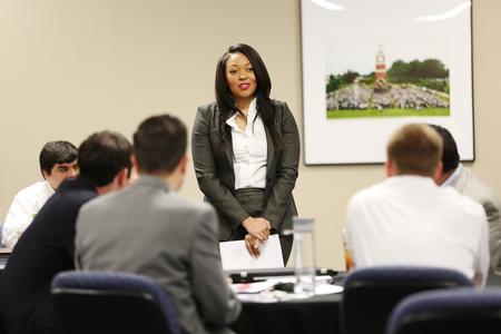Students in the MBA program at Union University's Germantown campus introduce themselves to representatives of the local non-profit for whom they worked on marketing. - Photo by Kristi McMurry Woody