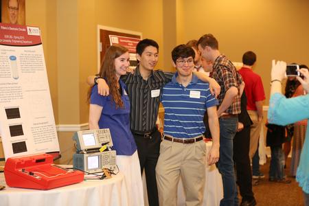A group of engineering students poses for a photo at the annual Scholarship Symposium poster sessions. - Photo by Kristi McMurry Woody