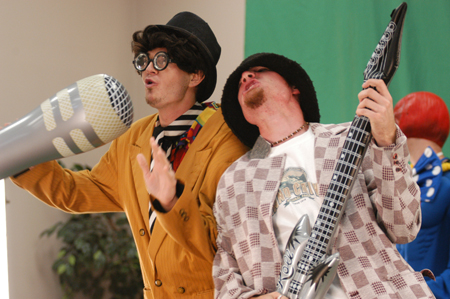 Senior music majors Ben Austin and Josh MacDonald make a music video during Fall Fest 2004. - Photo by Jonathan Blair