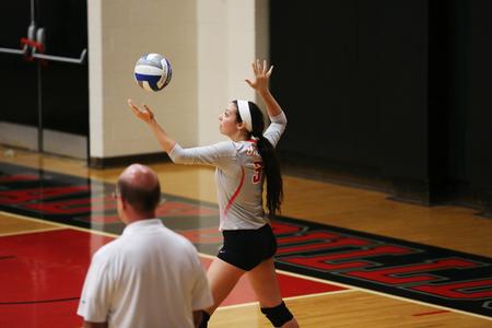 Courtney Masters serves the ball in a game against Lane College, which the Lady Bulldogs won 3-0. - Photo by Kristi McMurry Woody