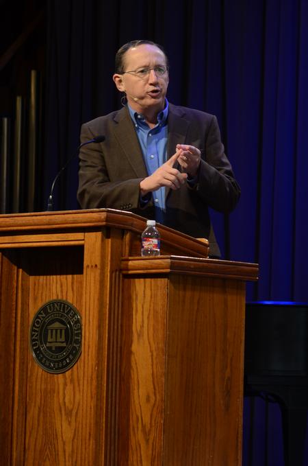 Jeff Iorg, president of Golden Gate Seminary, speaks to students in the G.M. Savage Memorial Chapel. - Photo by Elizabeth Wilson