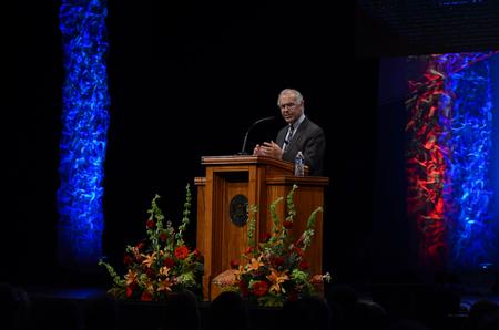 David Brooks, columnist for the New York Times, speaks at the Carl Perkins Civic Center for the Scholarship Banquet.  - Photo by Elizabeth Wilson