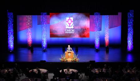 David Brooks, columnist for New York Times, speaks to the audience during the annual Scholarship Banquet held at the Carl Perkins Civic Center. - Photo by Sol Bee Park