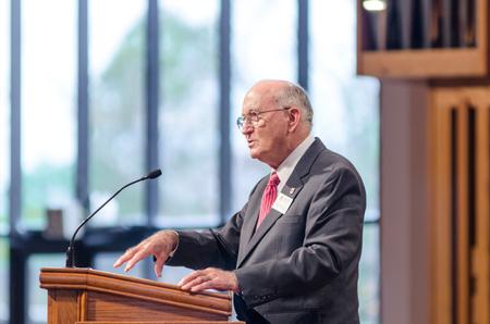 Bob Agee, vice president for institutional advancement, thanks members of the class of 1965 for their gift of an endowed scholarship. - Photo by David Parks